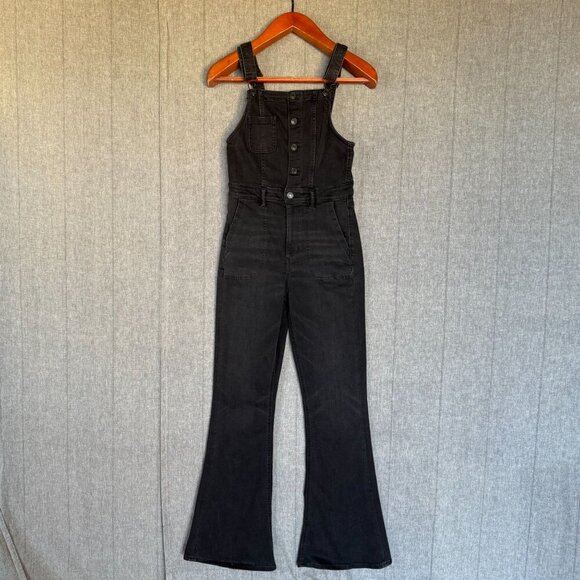 AE Ne(x)t Level Stretch Black Denim Flare Leg Overall Jeans Size 6 Long - Picture 6 of 17